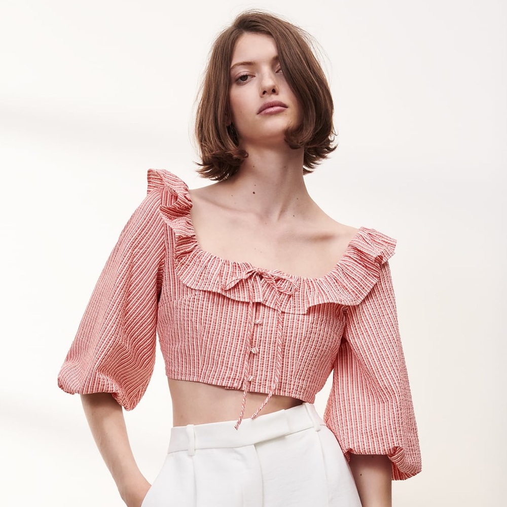 ZARA STRIPED TOP WITH RUFFLES
